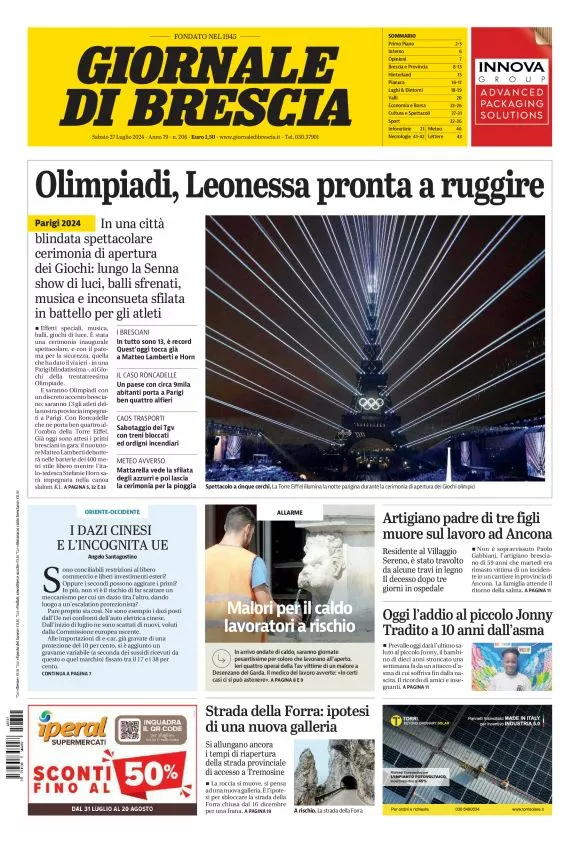 Prima-pagina-giornale di brescia-oggi-edizione-del-2024-07-27
